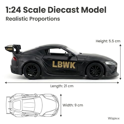 Image of 1:24 Scale Toyota Supra GR LBWK Diecast Metal Car Model with Openable Doors & Bonnet, Light & Sound, Detailed Interior, Collectible Race Car Toy for Kids & Adults (20 cm)