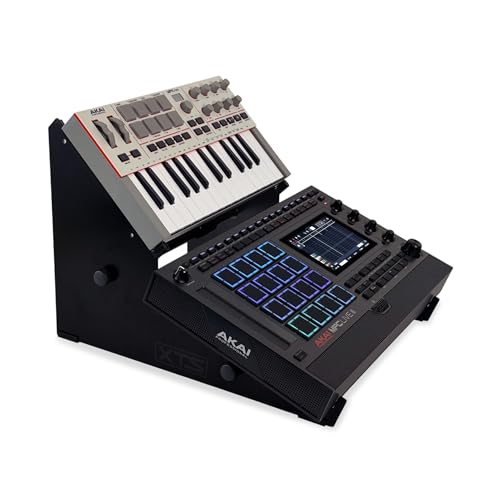 2-Tier XTS Desktop Stand, Adjustable Length from 10.6" - 18.5" for Sampler/Synth/MIDI Controller/Drum Machine, fits MPC Live 3 & Live 2/TR-8S/Analog Rytm/Octatrack, easy to assemble and resize