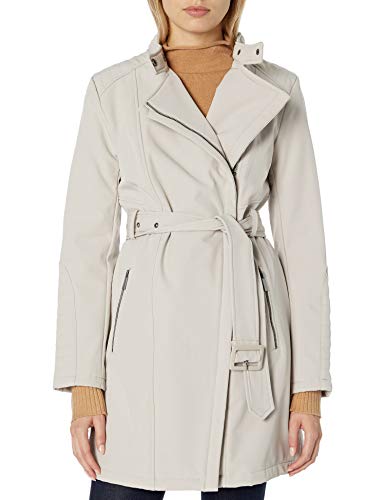 Kenneth Cole New York Women's Belted Soft Shell Rain Jacket, Bone, Large