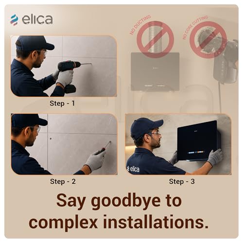 Image of Elica Kitty Plug N Play BLDC 60cm 1600 m3 /hr Ductless Autoclean Kitchen Chimney| Baffle + Air Recycle Filter| 15Yr Motor + 2yr Filter Warr|3-way Suction| 43dB| 9 Speed RPM Display| Touch+Motion Sensor