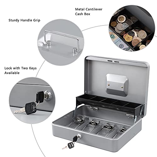 Image of KYODOLED Locking Cash Box with Lock,Money Box with Cash Tray,Lock Safe Box with Key Money Saver,Money Saving Organizer,11.81Lx 9.45Wx 3.54H Inches,Lightgrey XL Large