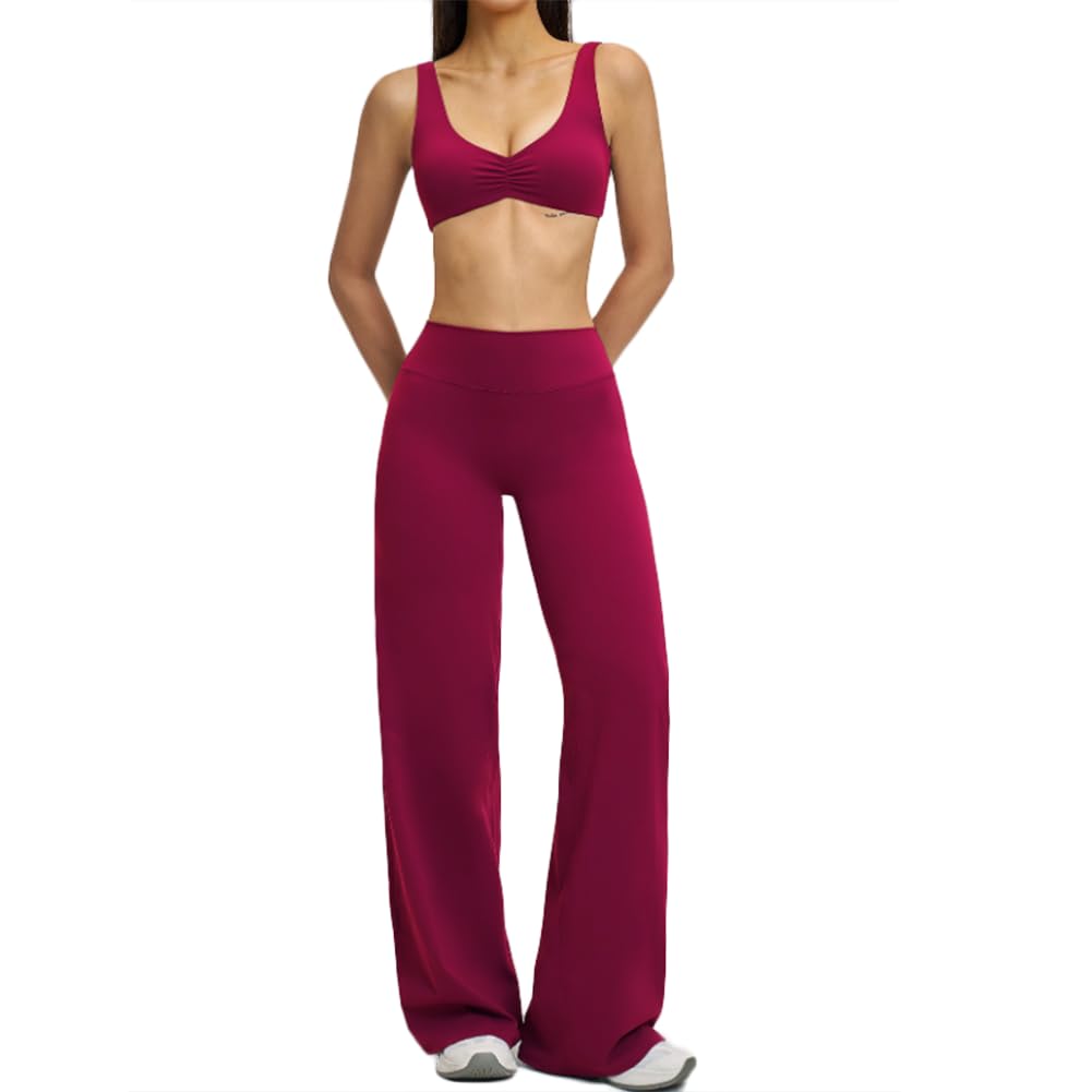 XYFfybhsd Sports Bra Yoga Wide Pants Set Breathable Lightweight Elastic Waist Wide Leg Fitness Activewear for Outdoor Use(Size:S,Color:Red)