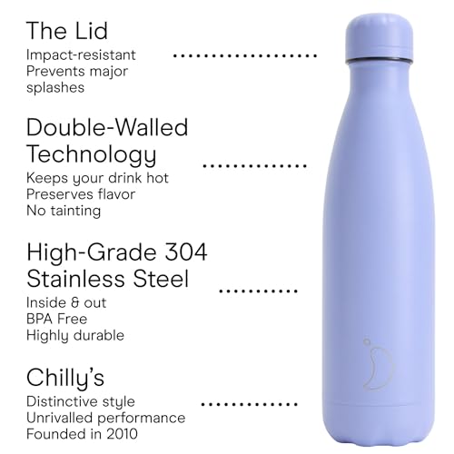 Chilly's Original Water Bottle - Vacuum Insulated Stainless Steel Water Bottle, Reusable Thermal Flask for Hot & Cold Drinks - Leak Proof, No Sweat - Bluebell, 500ml - Image 3