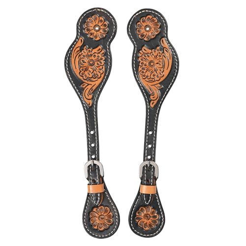 Image of HILASON Black Accent Western Spur Straps Leather Black Accent | Spur Straps | Leather Spur Straps | spur Straps for Women and Men | spur Straps Western