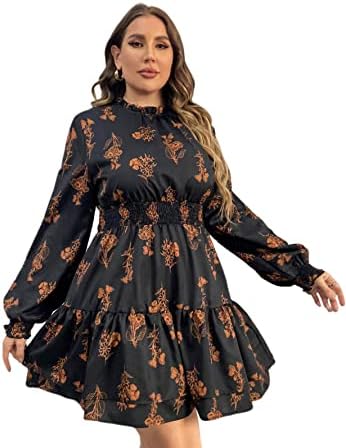 Floerns Women’s Mock Neck Long Sleeve Floral Print Ruffle Short Dress