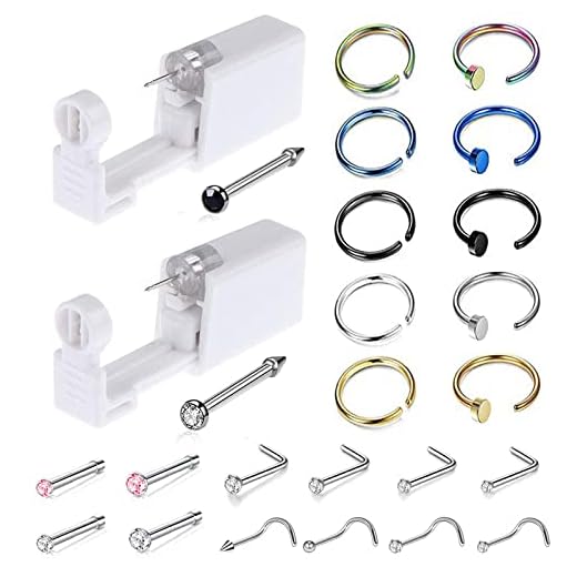 Jconly Nose Piercing Gun Kit - 2 Colors Disposable Sterile Safety Nose Piercing Gun with 22 Nose Jewelry Nose Studs Ring Hoop for Women Girls…