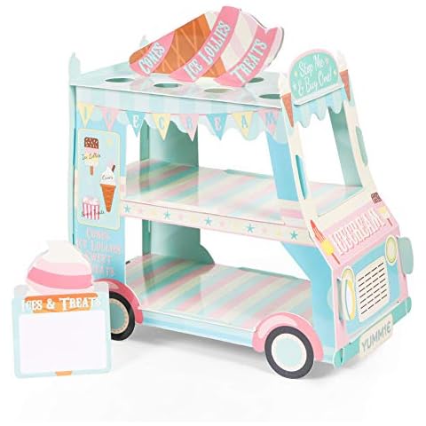 Aooba Van Cake Stand, Ice Cream Truck Decorations - Ice Cream Baby Shower，Birthday Party Supplies Table Centerpiece Decor Ice Cream Cart Cake Cupcake Stand(3 Tier) Cover