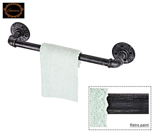 Sansnow Industrial Pipe Towel Rack Towel Bar, Heavy Duty Bath Towel Holder Retro Black,15.7 Inch #TOP3