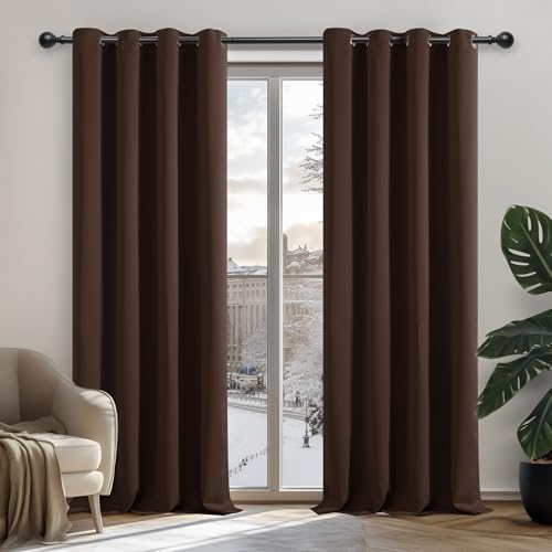 Deconovo Cortinas Opacas 2 Piezas para Dormitorio Salón Modernas, Aislantes Térmicas y Reducción de Ruido, EcolóGicas Certificadas,140 x 245 cm - Marrón