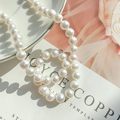 Quakerbrid Freshwater Cultured Pearl Set Jewelry For Women Includes Pearl Bracelet, Stud Earrings And Drop Dangle Earrings High Luster Aaa Quality Genuine 8.0-9.0Mm Round White Pearl Strand Necklace Set Mother Granddaughter Gift #TOP2