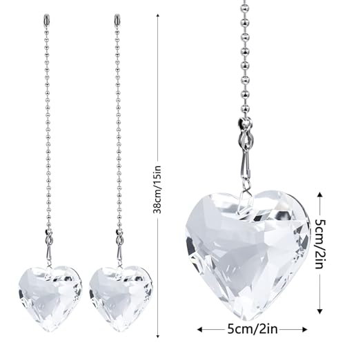 Image of 2Pack Glass Heart Ceiling Fan Pull Chain, Crystal Suncatcher Fan Lamp String Pulls Decorative Extension, 14 Inches Ball Chains Extender Ornament with Connector