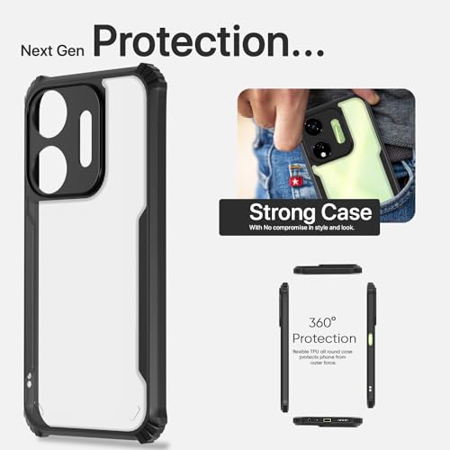 Image of Pikkme itel P55 5G Back Cover | Crystal Clear Transparent Back | Ultra Hyrbid | Full Camera Protection | Raised Edge | Bumper Back Case (Black)