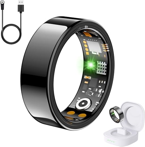 Image of Health Tracker Ring, Smart Health Ring for Women Men with Heart Rate, Blood Oxygen, Sleep Monitor, Steps,Calories, No Subscription Fee, IP68 Waterproof Smart Ring for iPhone & Android (Black, 9#)