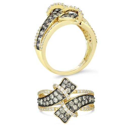 LE VIAN 1 1/5 Carat White and Chocolate Diamond Bypass Ribbons Woven Ring for Women In 14K Yellow Gold (G-H/Fancy Brown VS2-SI1 Cttw) Anniversary Promise Ring Size 8.5