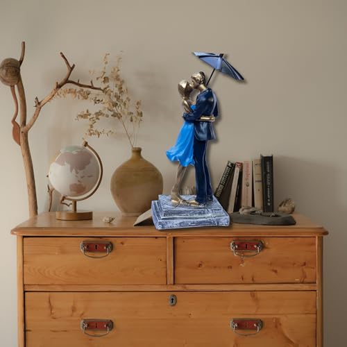 Elegant Couple Figurine with Umbrella – Romantic Poly-Resin Sculpture for Home Décor, Anniversary, and Valentine’s Day Gift – Intricately Designed Love Statue (Blue) — photo — 3 of 9