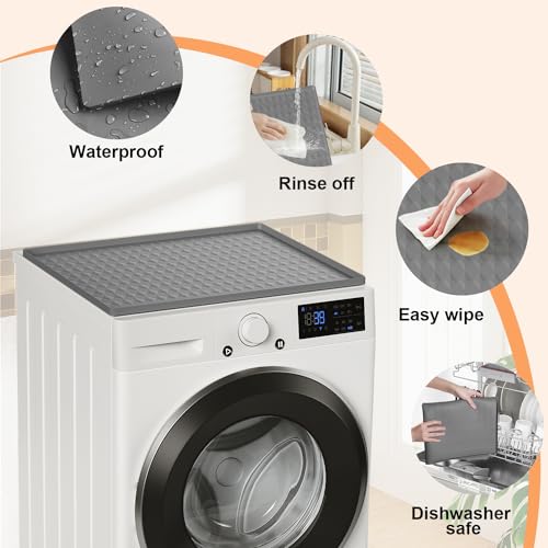 Washer and Dryer Covers for The Top 23.6\" x 19.7\" Silicone Washer and Dryer Top Protector Mat, Foldable and Reusable Top Protector Cover for Laundry Room (Gray) - Thumbnail 5