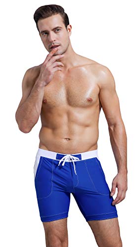 Men's Swim Trunks Solid Basic Long Swimwear Board Shorts with Pockets3