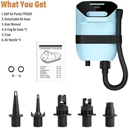 TOPUMP 20PSI Ultra-High Pressure SUP Air Pump TPS200, Dual Stage Inflation/Deflation SUP Inflator Auto-Off Feature, 12V DC Car Connector for Inflatable Stand Up Paddle Board, Kayak, Boats