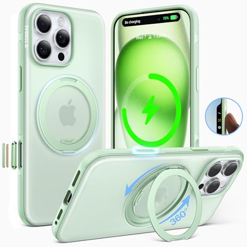 TORRAS O3 Fitness for iPhone 16 Pro Case Magnetic Stand, Fit for MagSafe, 360 Rotatable Stable Stand, Camera Control Button, Military-Grade Shockproof, Slim & Sleek, Mint Green Translucent
