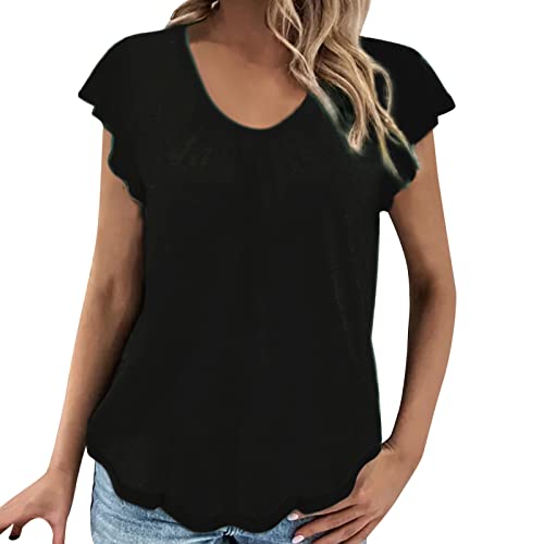 Tshirt Damen Casual T-Shirt Kurzarm Sommer Tops Lose Oberteile Rundhals Basic Bluse mit Tasche Vintage Tshirt Damenshirts Lässig Langarm Mesh Oberteil Damen Strandtunika