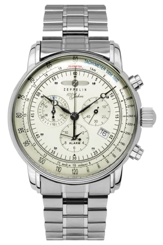 Zeppelin 8680MB-3 Herrenuhr 100 Jahre Serie - silberfarben Edelstahl mit Alarm & Chronograph