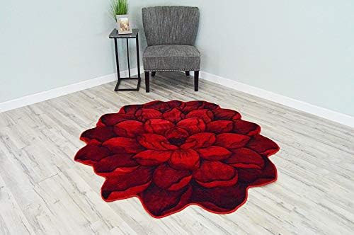 Flowers 3D Effect Hand Carved Thick Artistic Floral Flower Rose Botanical Shape Area Rug Design 301 Red 2'7''x 2'7'' Round