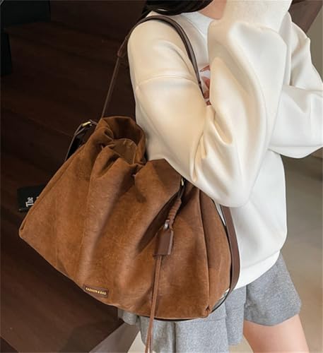Womens Vintage Faux Suede Crossbody Bag Large Shoulder Tote Purse Drawstring Handbags Top Handle Satchels 20254