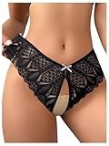 SOLY HUX Women's Lace Panties Cut Out Criss Cross Back Brief Underwear Panty Plain Black Large