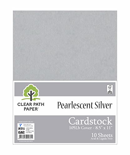 Pearlescent Silver Cardstock - 8.5 x 11 inch - 105Lb Cover - 10 Sheets - Clear Path Paper