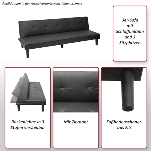 Sofá cama de 3 plazas Mendler HWC-G11AM gris de 195 cm para visitas 4