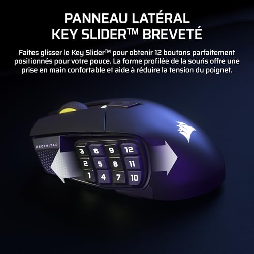 Corsair Scimitar Elite Wireless SE MMO Souris de Jeu – 33 000 DPI, 16 Boutons Programmables, Adjustable Key Slider™, Elgato Virtual Stream Deck, 1K Hyper-Polling, Jusqu'à 150h de Batterie – Gunmetal