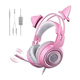 VIGROS Cat Ear Stereo Gaming Headset with Mic for for PS4/PS5/MAC/XBOX/SWITCH/LAPTOP/PC/Cell Phone, 3.5mm Noise Reduction Gamer Headphones Over Ear Wired Headphones for Girls Teens Kids