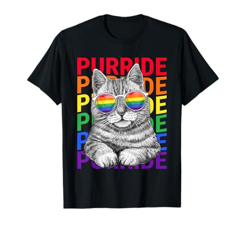 Purride Cat LGBT Gay Rainbow Pride Flag Ragazzi Uomini Ragazze Donne Maglietta