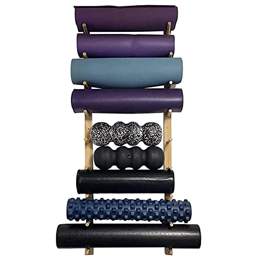 Support mural en bois tapis de yoga fitness rangement serviette