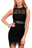 Zalalus Women's Summer Cocktail Lace Dresses Elegant Sleeveless Casual Formal Wedding Party Bodycon Mini Dress Above Knee Length High Neck Dress Black US6