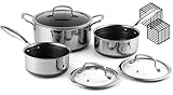 Picture of Tibbicc Non Stick Pot and Pan Set 8 Pieces, 1.5 QT, 2 QT Saucepan & 5.2 Quart Dutch Oven Pot Set with Matching Tempered Glass Lid Double Trivets, Dishwasher & Oven Safe Compatible with All Cooktops