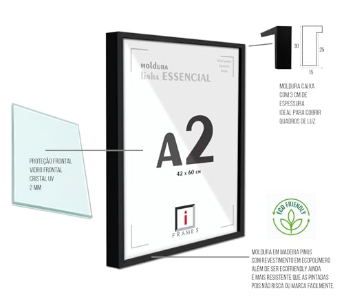 Moldura Caixa Alta A2 42x60 Quadro C Vidro Poster Fotografia - BRANCA