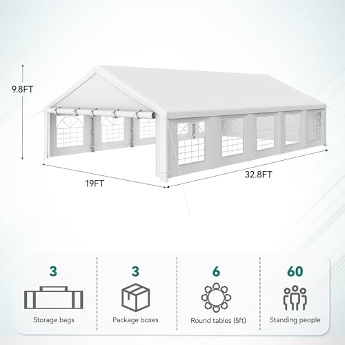 YITAHOME 20x33FT Heavy Duty Party Tent Outdoor Wedding Event Shelters Upgraded Galvanized Canopy with Large White Roof, Removable PVC Sidewalls & 3 Storage Bags carpa para Fiestas by YITAHOME - Image 7