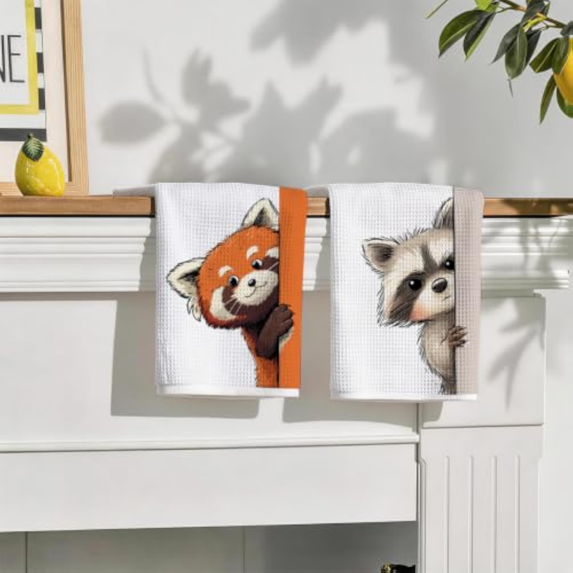 2 Pcs Cute Red Panda & Raccoon Kitchen Towels