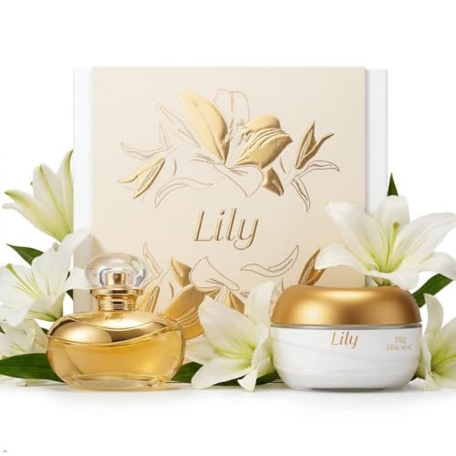 O Boticário Lily Coffret Regalo Set Perfume y Cuidado de la Piel con 2 Productos en Caja Beige | Lily Crema Hidratante Corporal Perfumada Satinado 250g y Lily Perfume Eau de Parfum EDP 75ml