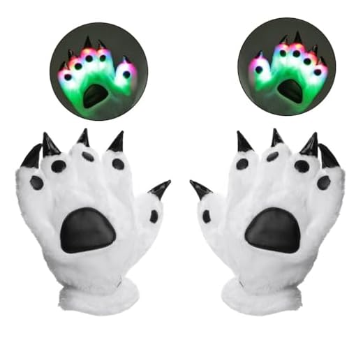 Luwint LED Finger Flashing Bear Paw Gloves Novelty Lights Up Glow Blink Show Prop Toy for Werewolf Cat Monster Costume