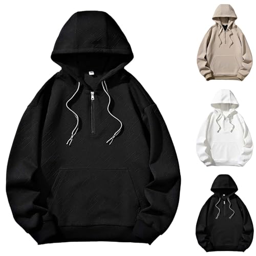Mens 1/4 Zip Hoodie Solid Pullover Plus Size Textured Hooded Sweatshirts Trendy Fall Hoodies Long Sleeve with Pocket3