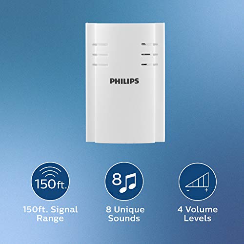 image for Philips Wireless Doorbell Kit, Plug-In Reciever, 2 Push Buttons, 8 Mel
