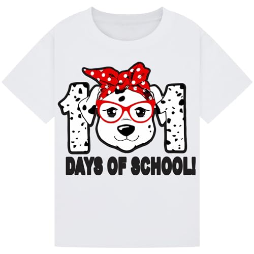 101 School Days Dalmatian Dog T-Shirt – Cute World Book Day Costume for Kids – Fun Gift Idea White L