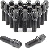 Wheel Accessories Parts 20 Pcs M14 x 1.50 14 x 1.5 Thread Acorn Seat Spline Lug Bolt Black Finish 24mm Shank Length Car Spline fits Ferrari 456 GT 456 GTA 456 M 456 M GT 456 M GTA