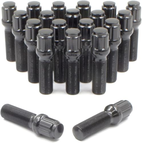 Wheel Accessories Parts 20 Pcs M14 x 1.50 14 x 1.5 Thread Acorn Seat Spline Lug Bolt Black Finish 24mm Shank Length Car Spline fits Ferrari 456 GT 456 GTA 456 M 456 M GT 456 M GTA