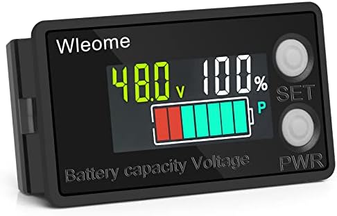 Battery Monitor, IPX7 Waterproof 8-100V Digital Battery Capacity Tester, Percentage Level Voltage Battery Capacity Switch Meter 12V 24V 48V LCD Display Marine RV Battery Power Indicator Panel