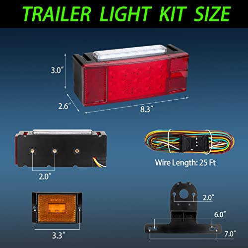 Serlainxin Boat Trailer Lights Led Submersible, Ip68 Waterproof Light Kit, 12V Rectangular Trailer Lights, Combined Stop Brake Turn Signal Running License Light Function, Dot Approval #TOP5
