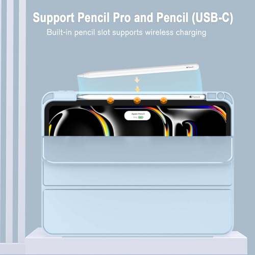 Image of ZryXal New iPad Pro 13 Inch Case (M5) 2025 / (M4) 2024 with Pencil Holder, Smart iPad Case [Support Pencil Pro and Pencil (USB-C)], Support Touch ID and Auto Wake /Sleep (New Sky Blue)