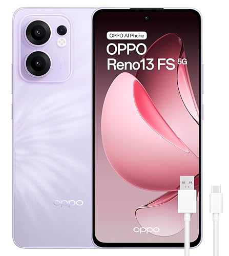 OPPO Reno13 FS 5G - Smartphone Libre con IA, 12GB RAM + 512, Pantalla AMOLED 6.67' 120Hz, Cámara 50MP, IP69, Batería 5.800, Carga Rápida 45W, Versión Española - Morado
